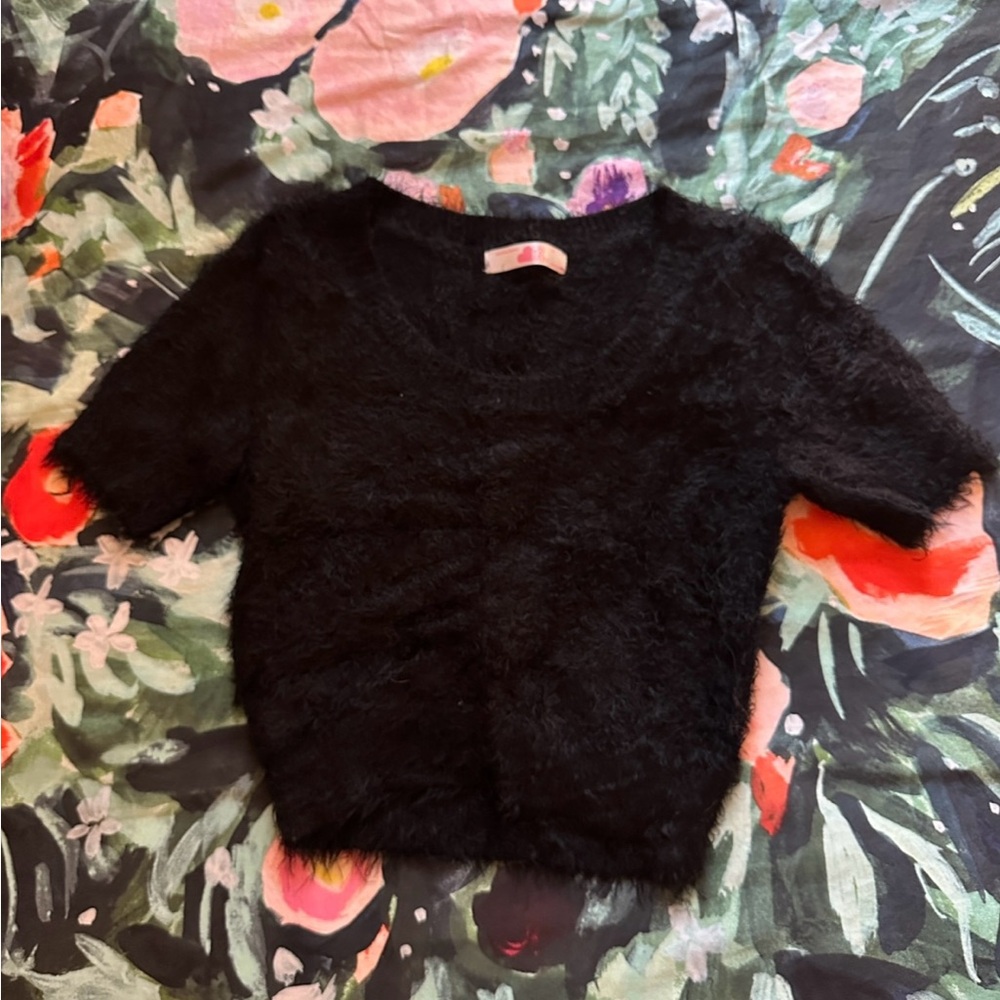 American Apparel Black Fuzzy Knit Top